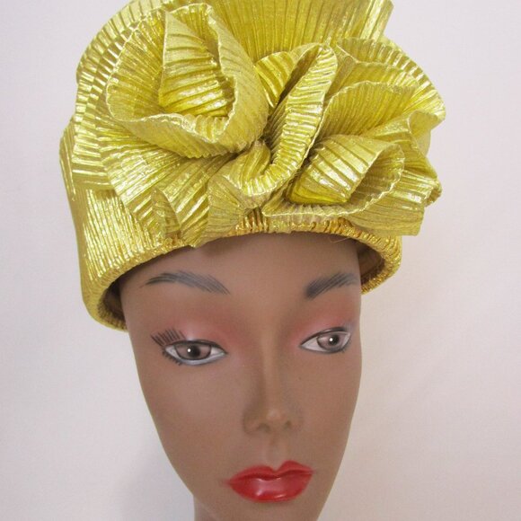 1980s Gold Lurex Tall Pillbox Hat Huge Pouf Church Wedding Cocktail main image 4